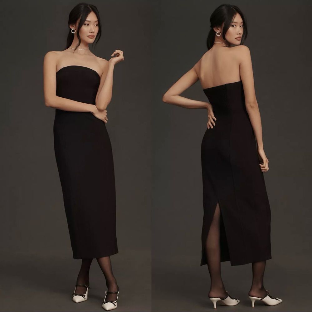 PILCRO by Anthropologie Strapless Slim Midi Bodycon Dress Black Womens Small